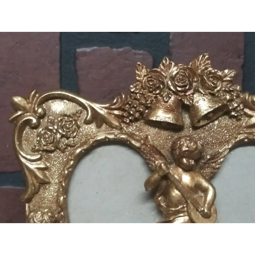 Gold gilt frame Ornate Cherubs Bells Roses Stunning 6.5